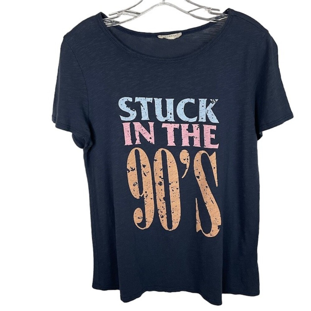 Promesa T Shirt STUCK IN THE 90'S Sz M Round Neck Short Sleeve Gray Made inUSA